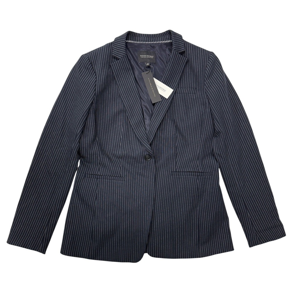 Banana Republic Long and Lean Blazer Navy Blue Pinstripe Womens 8 NWT $179